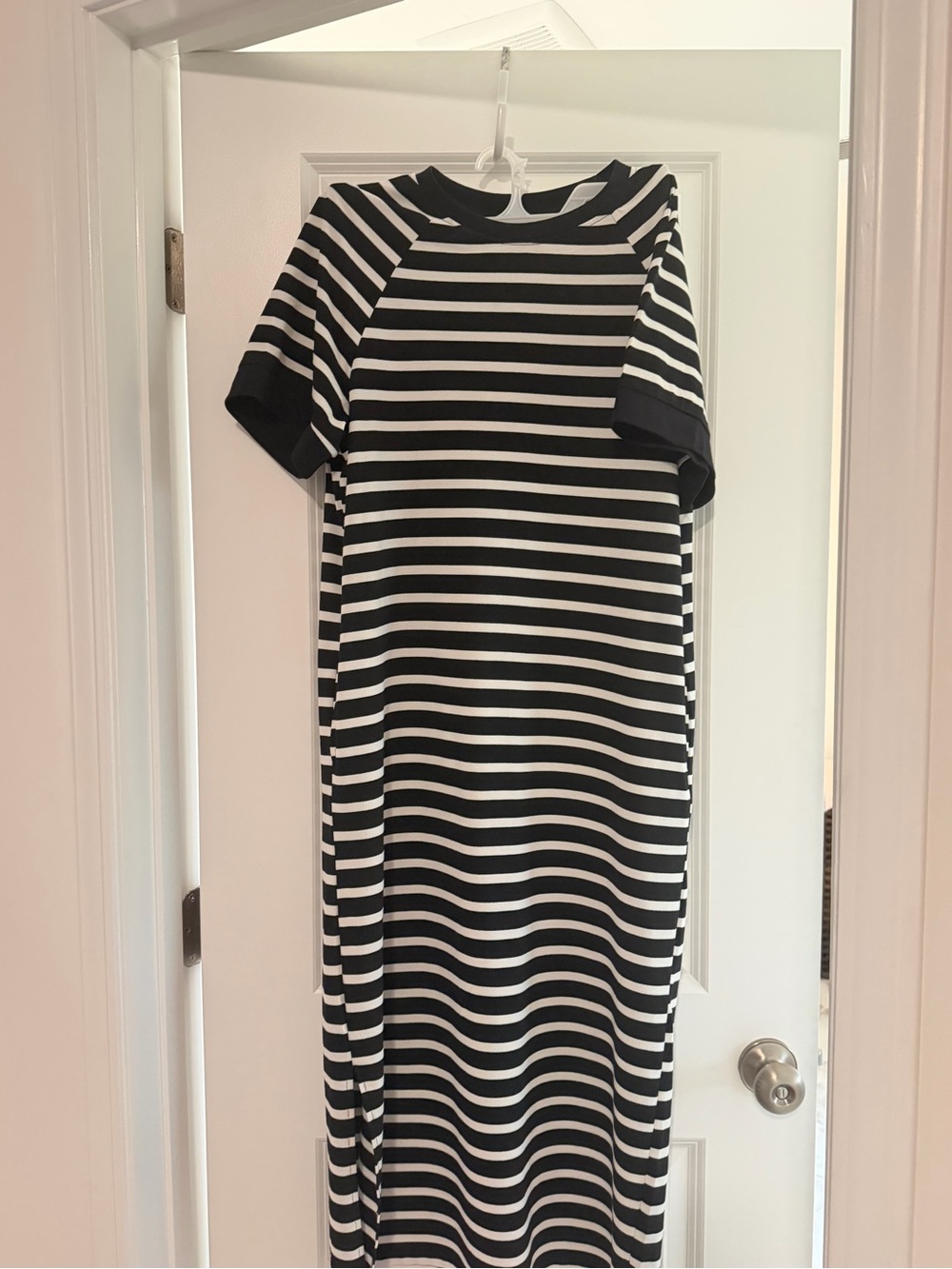 Black & White Striped Short-Sleeve Maxi Dress